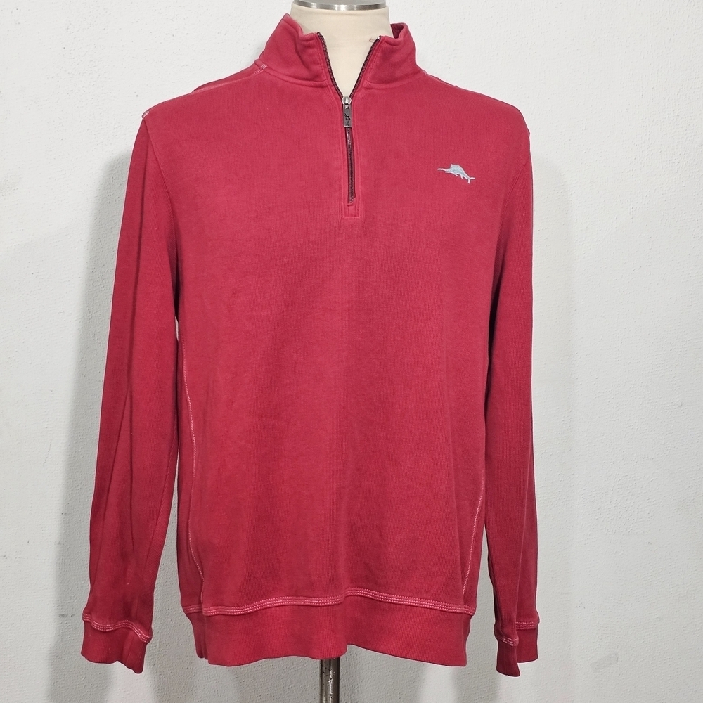 Tommy Bahama Sweater Men's Sz M Redd 1/4 zip Long Sleeve Cotton